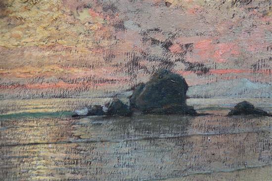 Guillermo Gomez Gil (1862-1942) Coast at sunset, 20 x 24in.